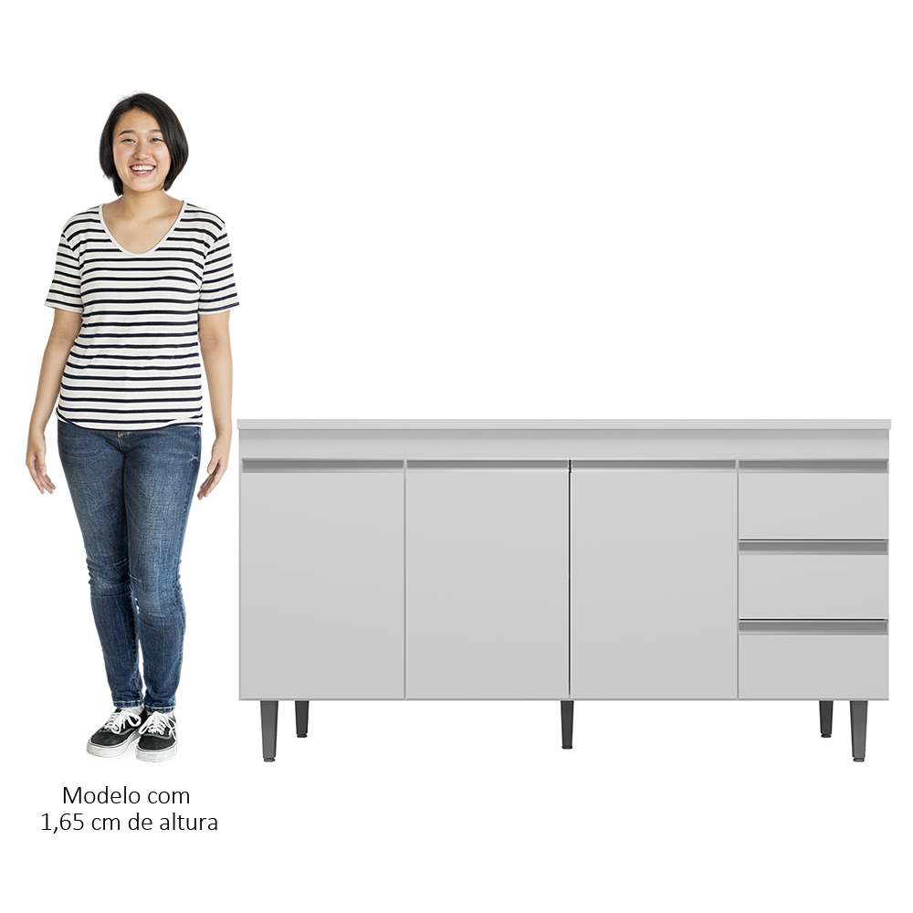 Balcão Gabinete Para Pia 160cm com Tampo 3 Portas Andréia Branco - AJL Móveis