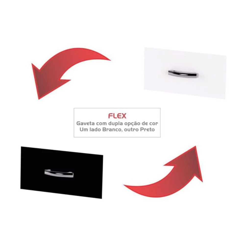 Balcão Gabinete Para Pia Sem Tampo 120cm 3 Portas e 1 Gaveta Flex Gabriela Branco/Preto - AJL Móveis