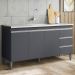 Balcão Gabinete com Pia Inox 150cm Andréia 3 Portas Cinza - AJL Móveis