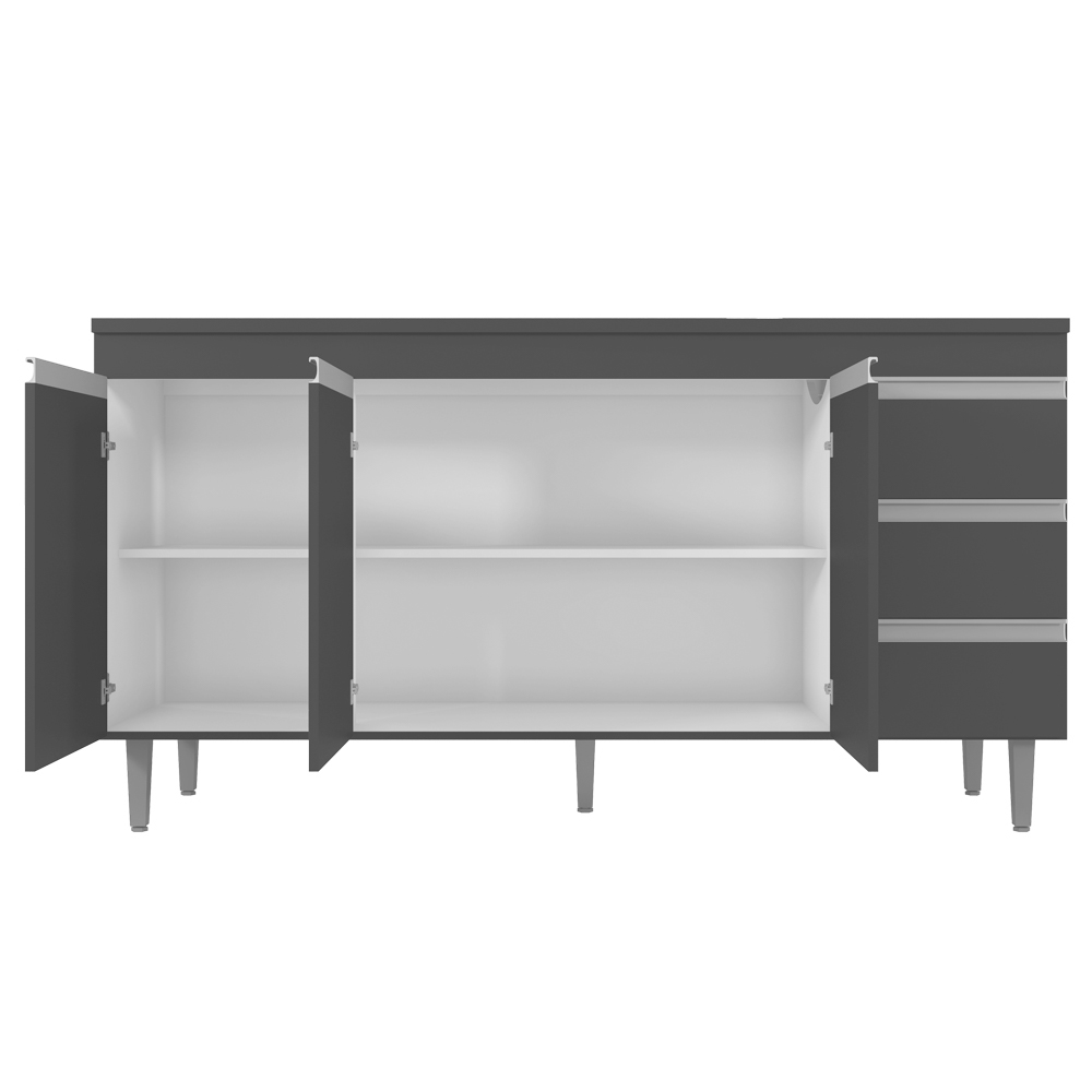 Balcão Gabinete com Pia Inox 150cm Andréia 3 Portas Cinza - AJL Móveis