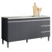 Balcão Gabinete com Pia Inox 150cm Andréia 3 Portas Cinza - AJL Móveis