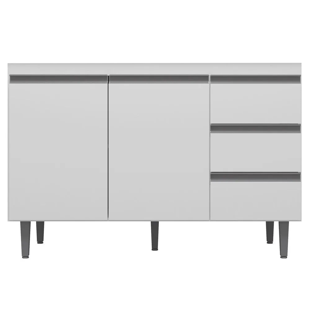 Balcão Gabinete de Pia sem Tampo 120cm 2 Portas 3 Gavetas Andréia Branco - AJL Móveis