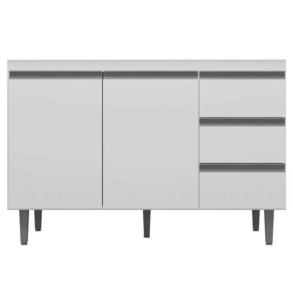 Balcão Gabinete de Pia sem Tampo 120cm 2 Portas 3 Gavetas Andréia Branco - AJL Móveis