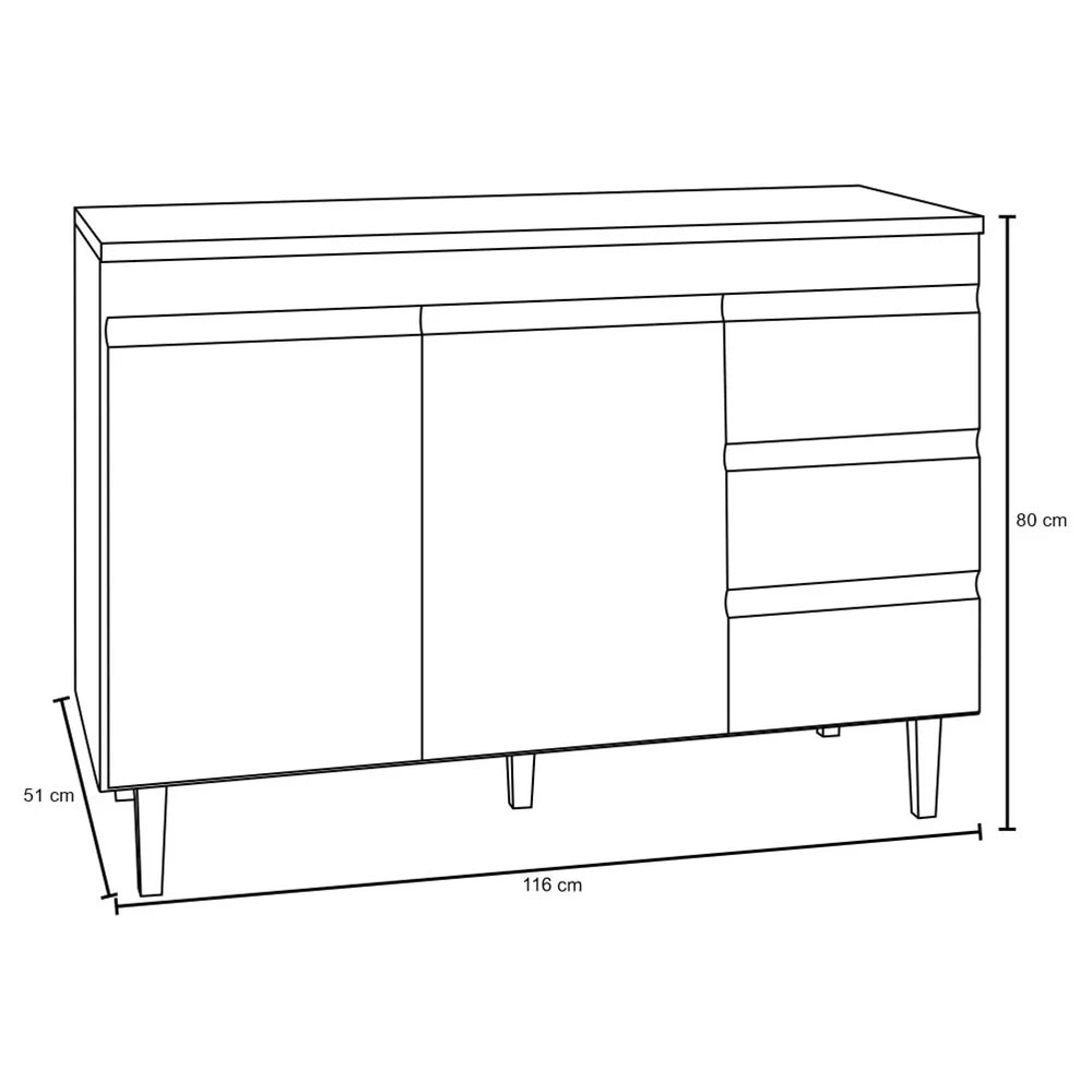 Balcão Gabinete de Pia sem Tampo 120cm 2 Portas 3 Gavetas Andréia Branco - AJL Móveis
