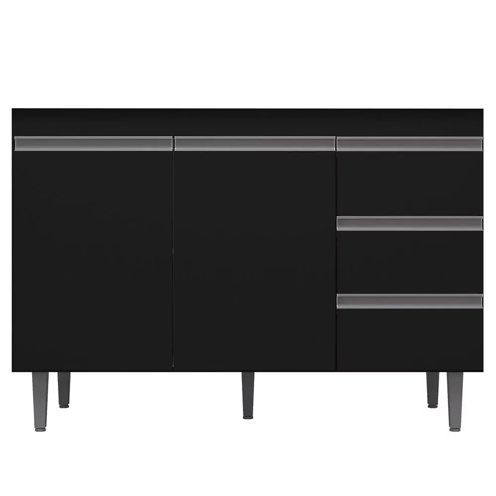 Balcão Gabinete de Pia sem Tampo 120cm 2 Portas 3 Gavetas Andréia Branco/Preto Total - AJL Móveis