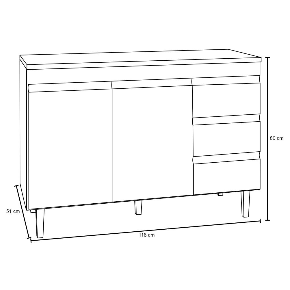Balcão Gabinete de Pia sem Tampo 120cm 2 Portas 3 Gavetas Andréia Branco/Preto Total - AJL Móveis