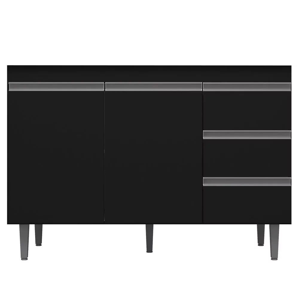 Balcão Gabinete de Pia sem Tampo 120cm 2 Portas 3 Gavetas Andréia Preto - AJL Móveis