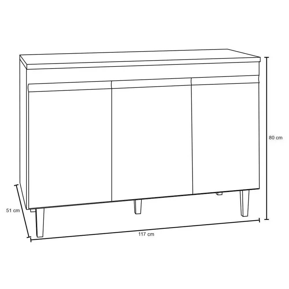 Balcão Gabinete de Pia sem Tampo 120cm 3 Portas Manu Preto - AJL Móveis