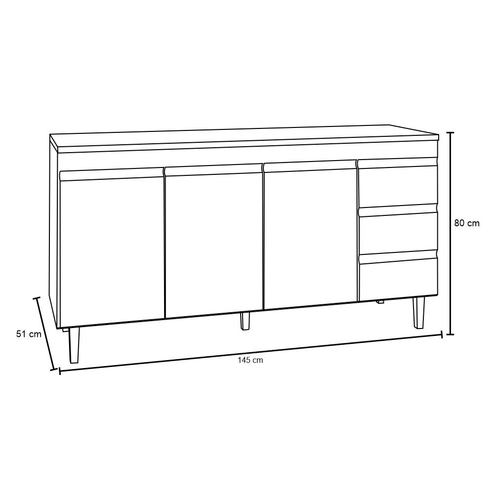 Balcão Gabinete de Pia sem Tampo 150cm 3 Portas 3 Gavetas Andréia Branco - AJL Móveis