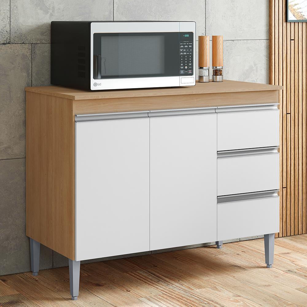 Balcão Pia Andréia 100cm Amêndoa/Branco com Tampo MDP - AJL Móveis