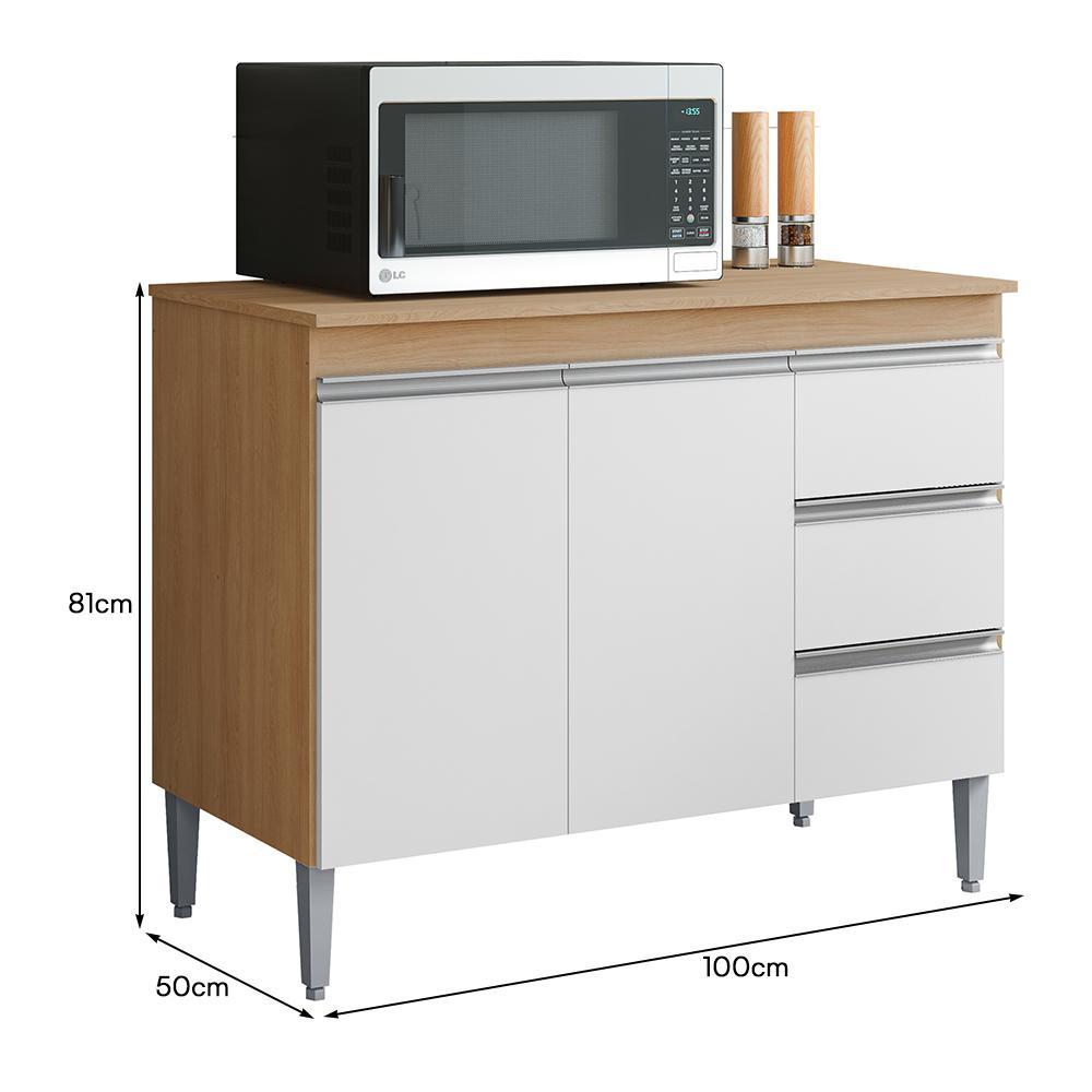 Balcão Pia Andréia 100cm Amêndoa/Branco com Tampo MDP - AJL Móveis