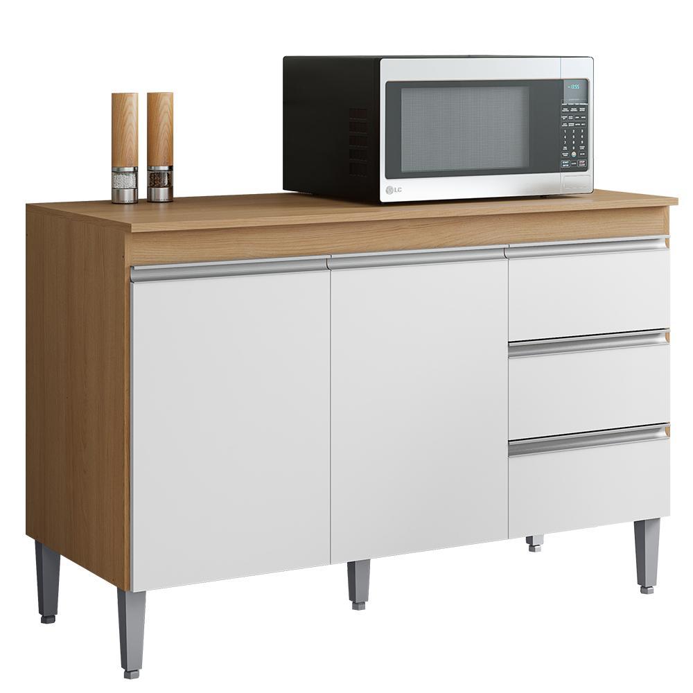 Balcão Pia Andréia 120cm Amêndoa/Branco com Tampo MDP - AJL Móveis