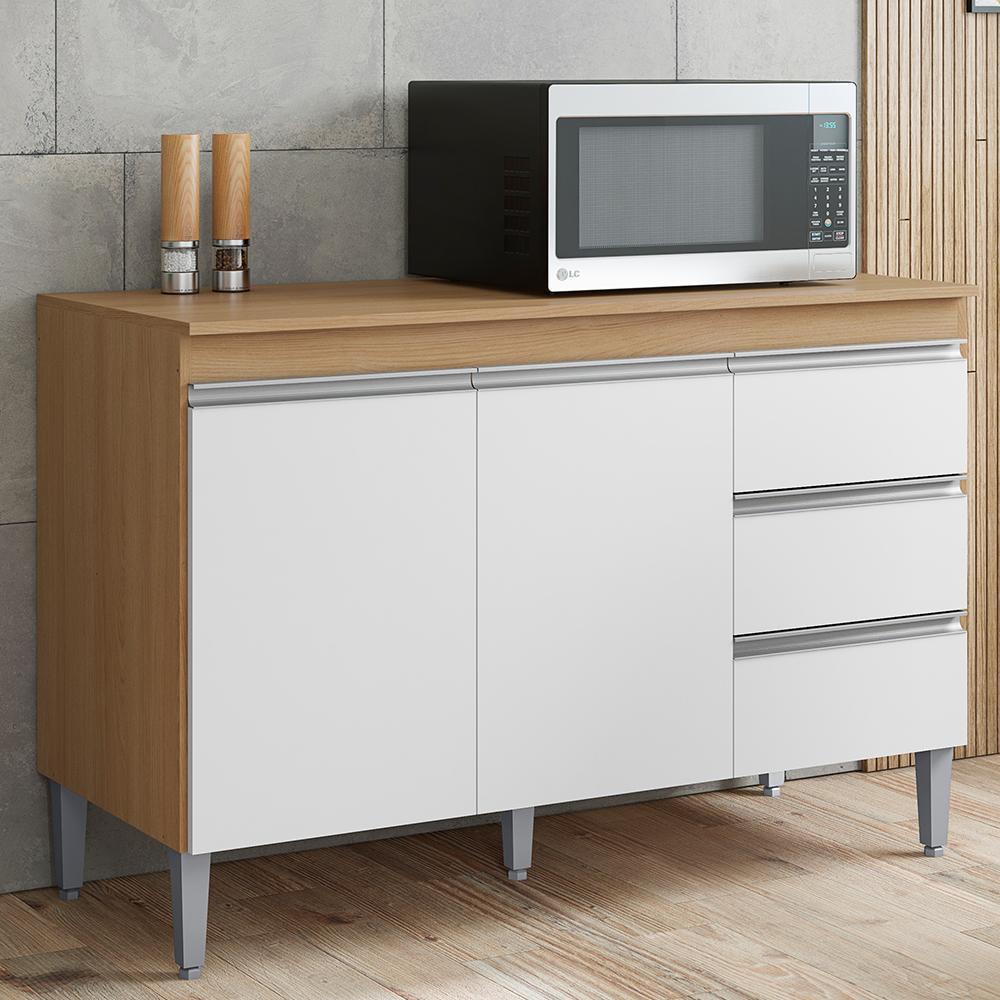 Balcão Pia Andréia 120cm Amêndoa/Branco com Tampo MDP - AJL Móveis