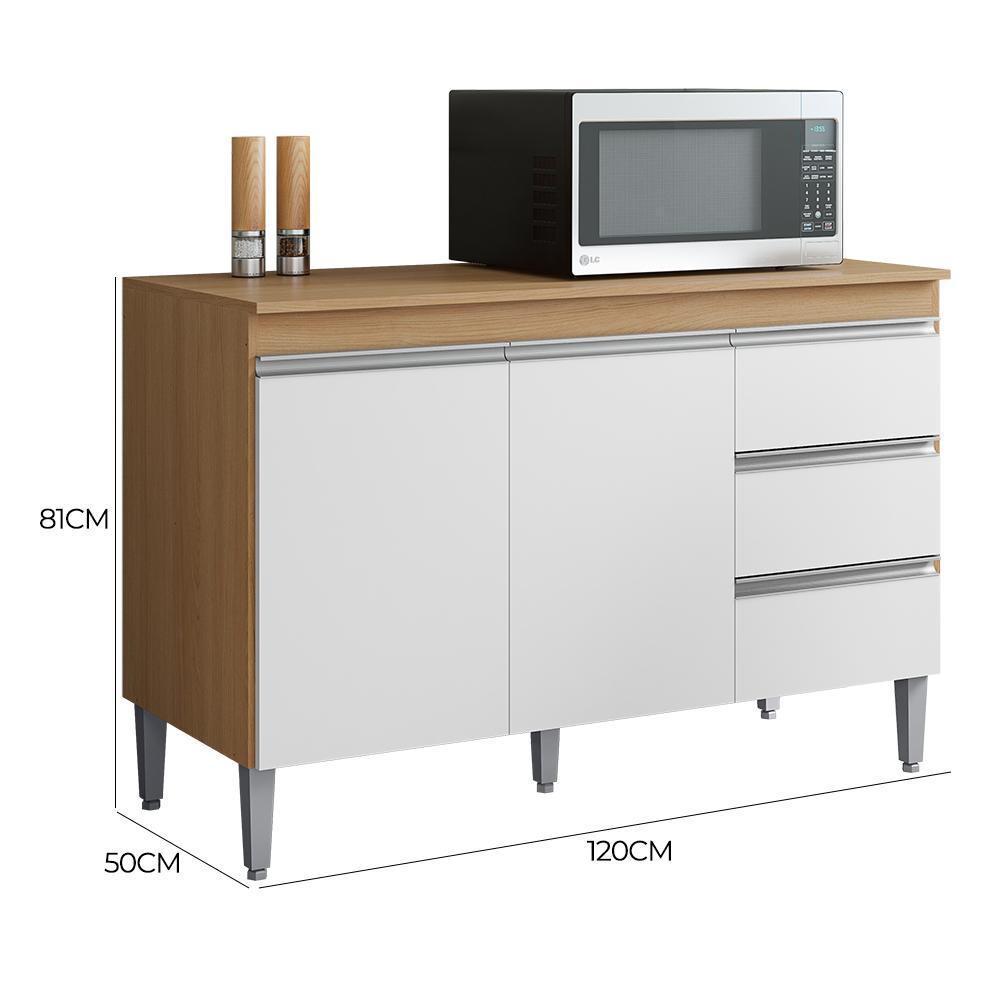 Balcão Pia Andréia 120cm Amêndoa/Branco com Tampo MDP - AJL Móveis