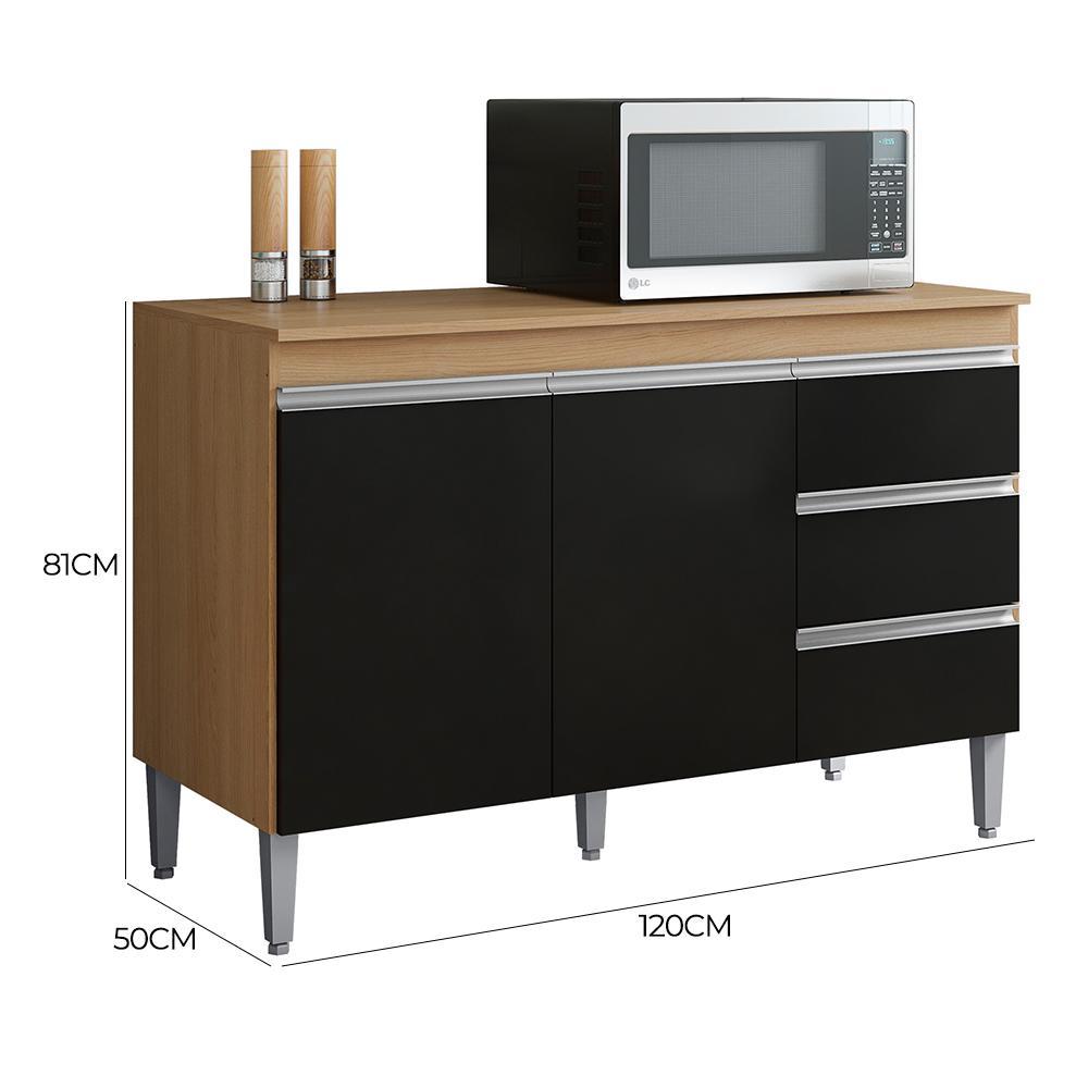 Balcão Pia Andréia 120cm Amêndoa/Preto com Tampo MDP - AJL Móveis