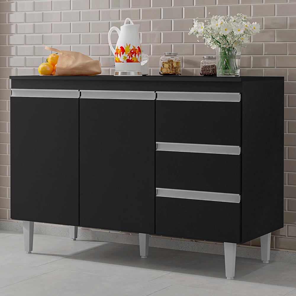 Balcão Pia Andréia 120cm Preto com Tampo MDP - AJL Móveis