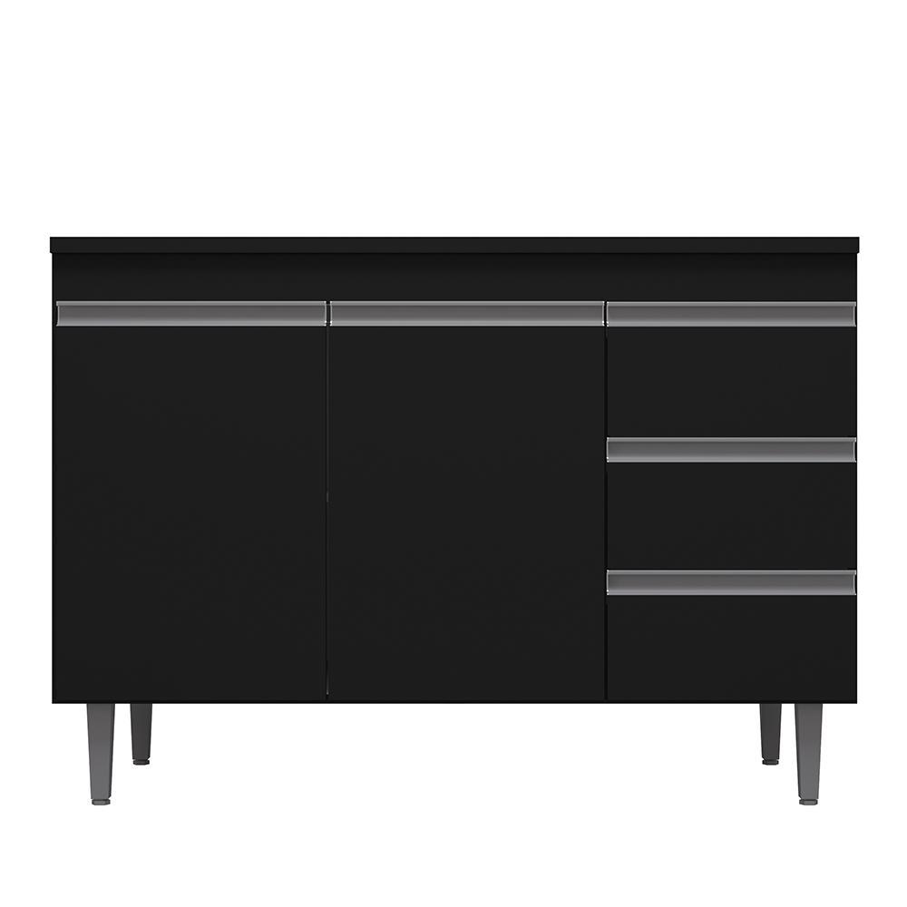 Balcão Pia Andréia 120cm Preto com Tampo MDP - AJL Móveis
