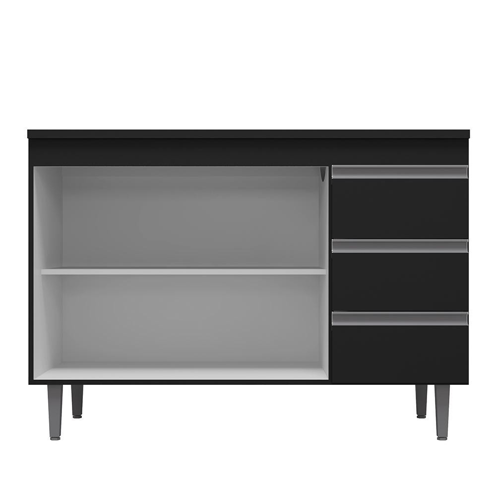 Balcão Pia Andréia 120cm Preto com Tampo MDP - AJL Móveis