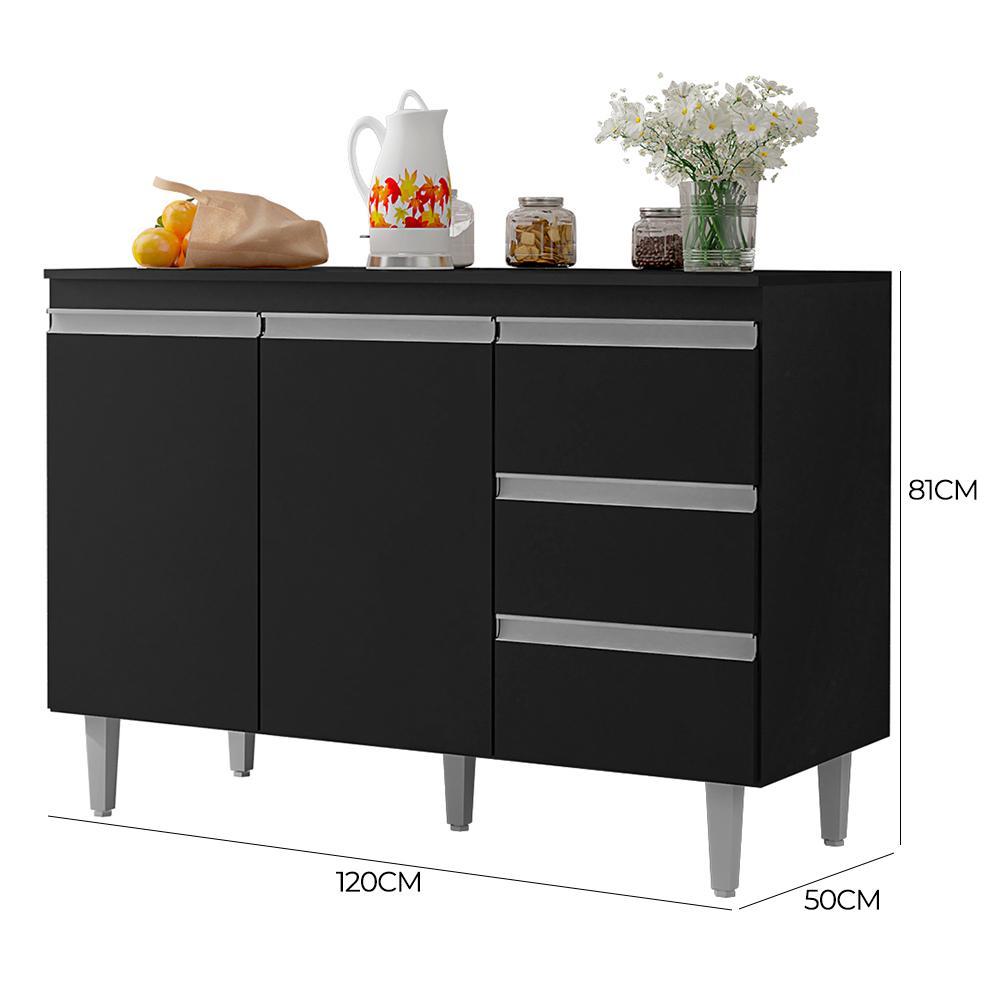 Balcão Pia Andréia 120cm Preto com Tampo MDP - AJL Móveis