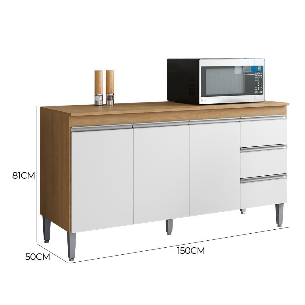 Balcão Pia Andréia 150cm Amêndoa/Branco com Tampo MDP - AJL Móveis