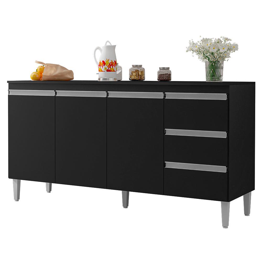 Balcão Pia Andréia 150cm Preto com Tampo MDP - AJL Móveis