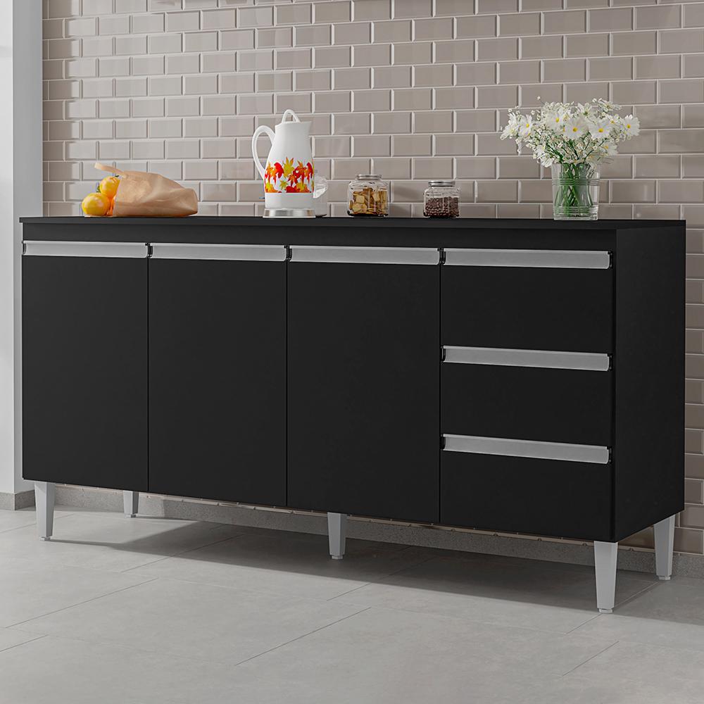 Balcão Pia Andréia 150cm Preto com Tampo MDP - AJL Móveis