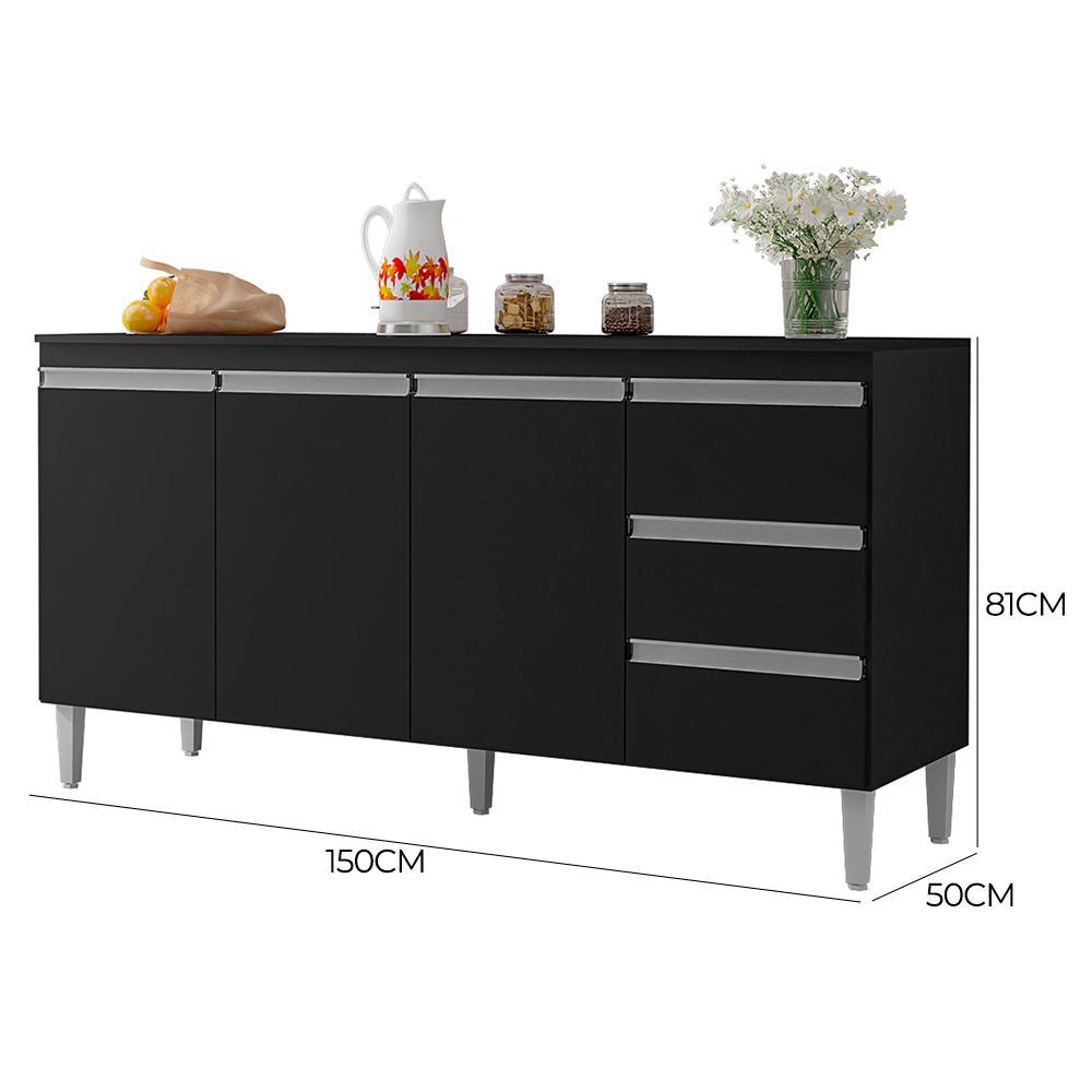 Balcão Pia Andréia 150cm Preto com Tampo MDP - AJL Móveis
