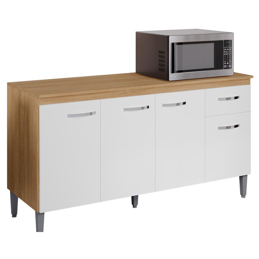 Balcão Pia Gabriela 150cm Amêndoa/Branco com Tampo MDP - AJL Móveis