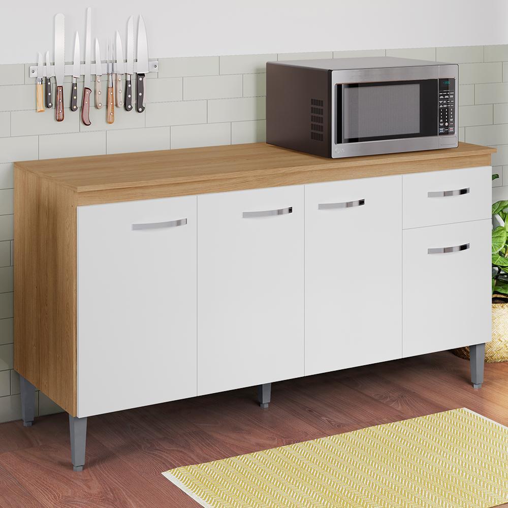 Balcão Pia Gabriela 150cm Amêndoa/Branco com Tampo MDP - AJL Móveis