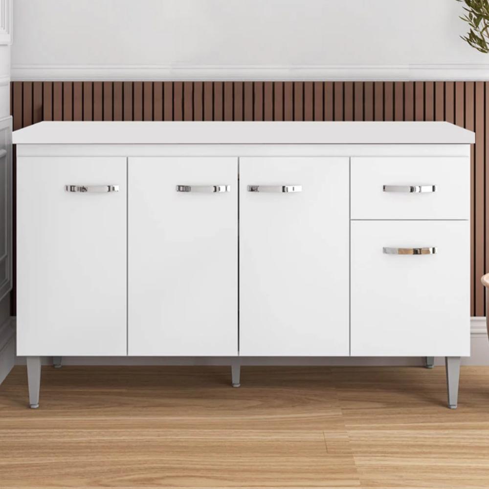 Balcão Pia Gabriela 150cm Branco com Tampo MDP - AJL Móveis