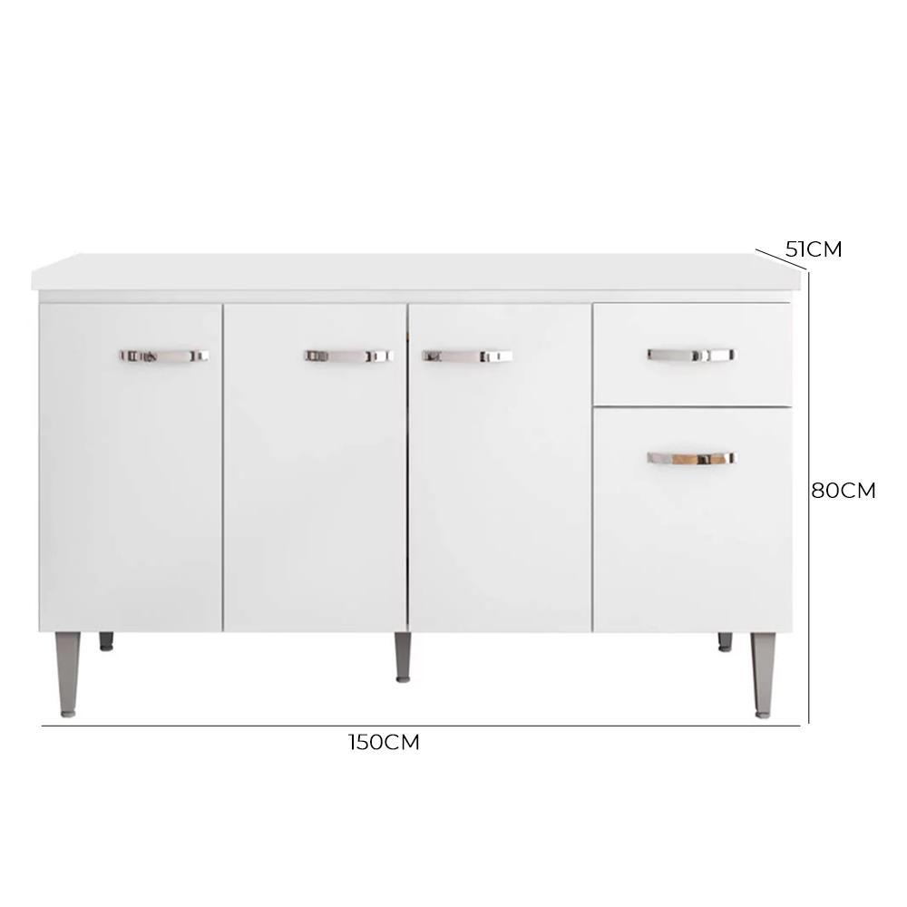Balcão Pia Gabriela 150cm Branco com Tampo MDP - AJL Móveis