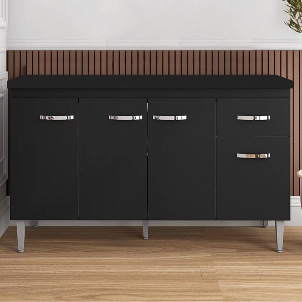 Balcão Pia Gabriela 150cm Preto com Tampo MDP - AJL Móveis