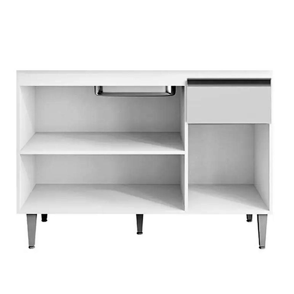 Balcão Pia Tatiane 118cm 3 Portas Amêndoa/Branco sem Tampo - AJL Móveis
