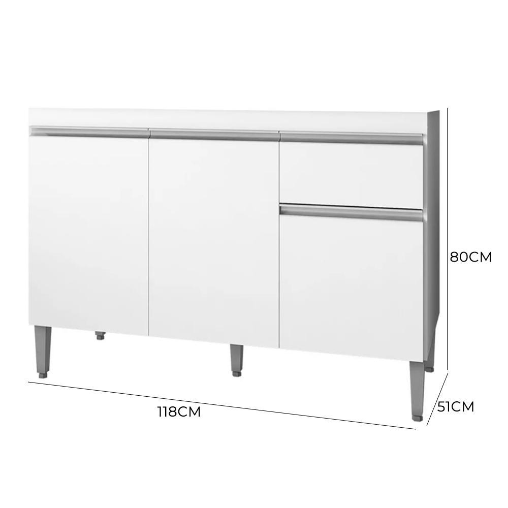 Balcão Pia Tatiane 118cm 3 Portas Branco sem Tampo - AJL Móveis