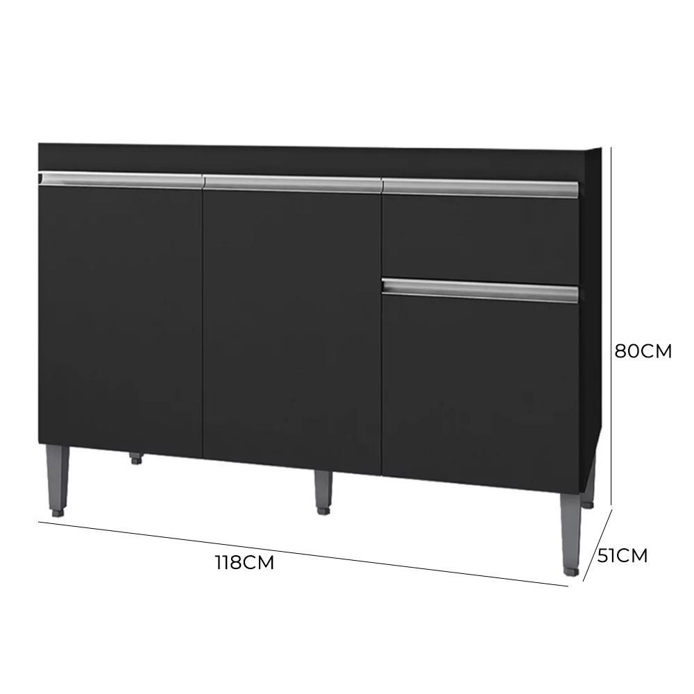 Balcão Pia Tatiane 118cm 3 Portas Preto sem Tampo - AJL Móveis