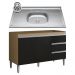 Balcão de Cozinha Com Pia Inox 100cm 3 Gavetas Andréia Amêndoa/Preto - AJL Móveis