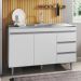 Balcão de Cozinha Com Pia Inox 100cm 3 Gavetas Andréia Branco - AJL Móveis