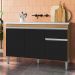 Balcão de Cozinha Com Pia Inox 120cm 1 Gaveta Tatiane Amêndoa/Preto - AJL Móveis