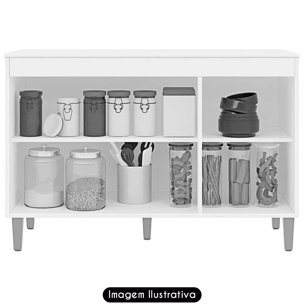 Balcão de Cozinha Com Pia Inox 120cm 3 Portas Manu Branco - AJL Móveis