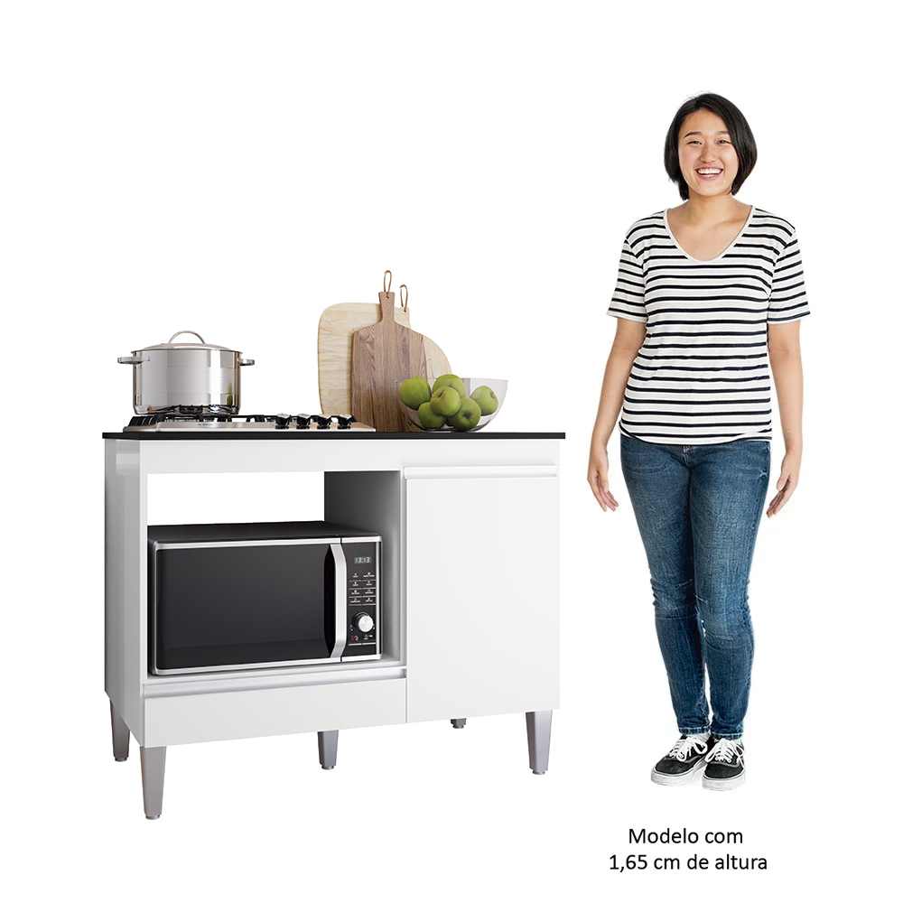 Balcão de Cozinha Para Cooktop e Forno Microondas Carla Branco - AJL Móveis