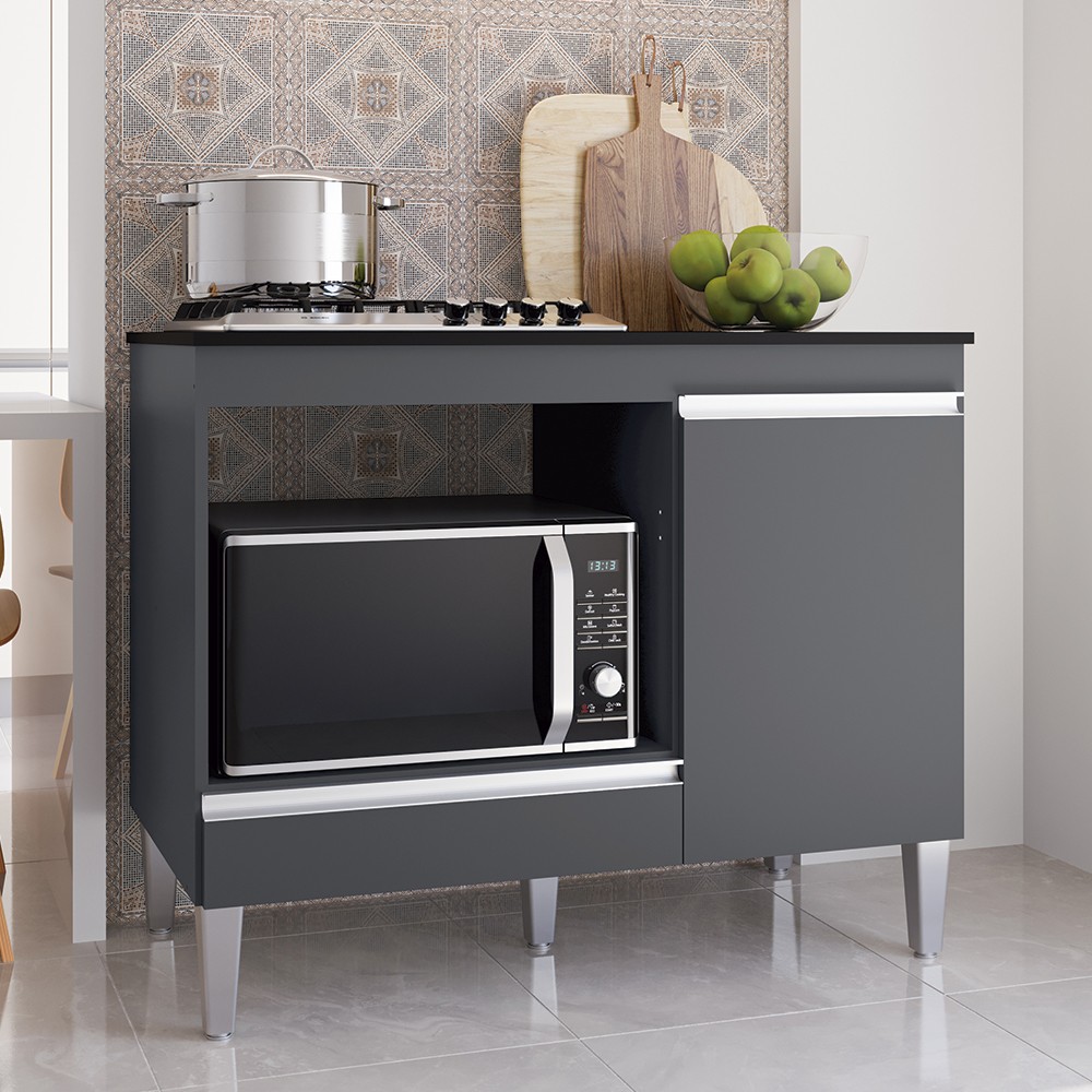 Balcão de Cozinha Para Cooktop e Forno Microondas Carla Cinza - AJL Móveis