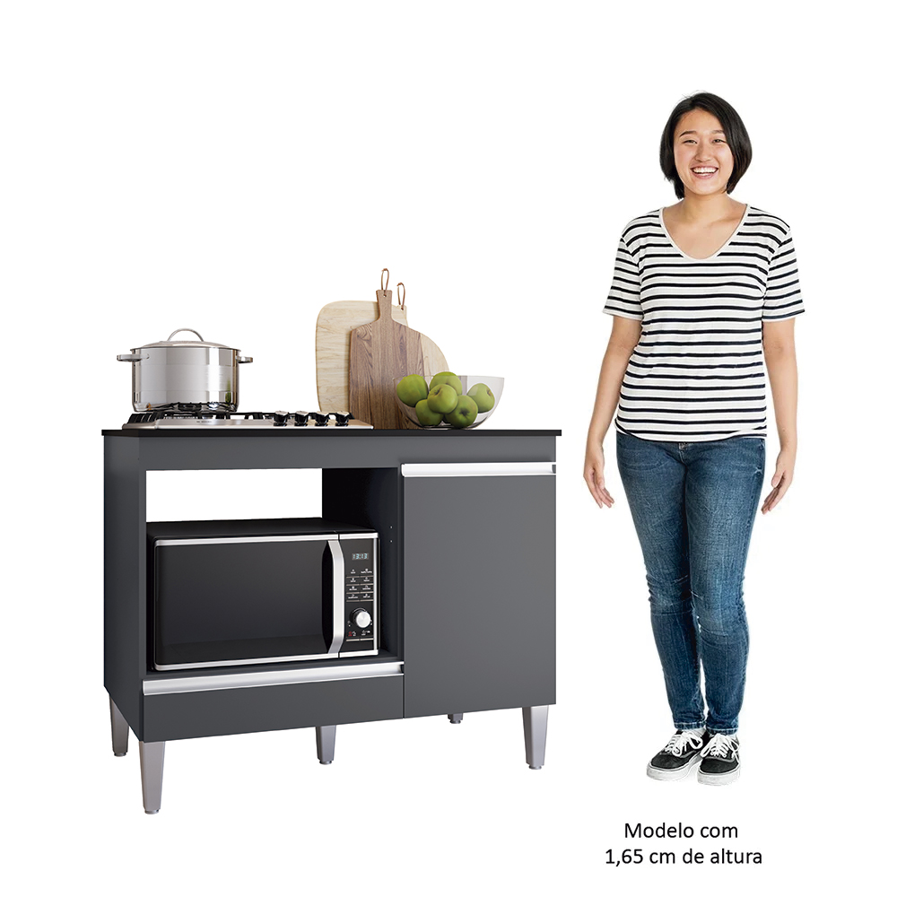 Balcão de Cozinha Para Cooktop e Forno Microondas Carla Cinza - AJL Móveis