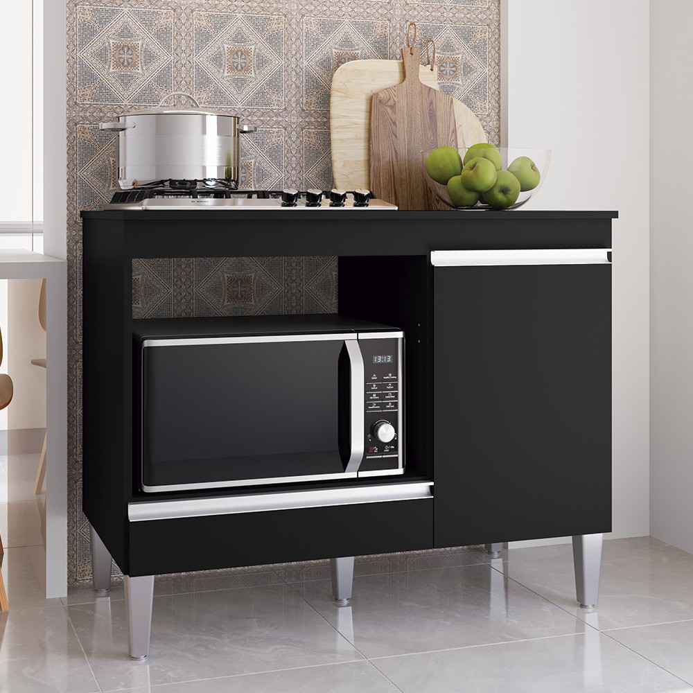 Balcão de Cozinha Para Cooktop e Forno Microondas Carla Preto - AJL Móveis
