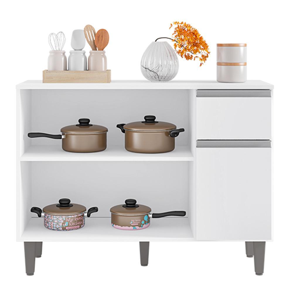 Balcão de Cozinha Vanessa 105cm Branco com Tampo MDP - AJL Móveis