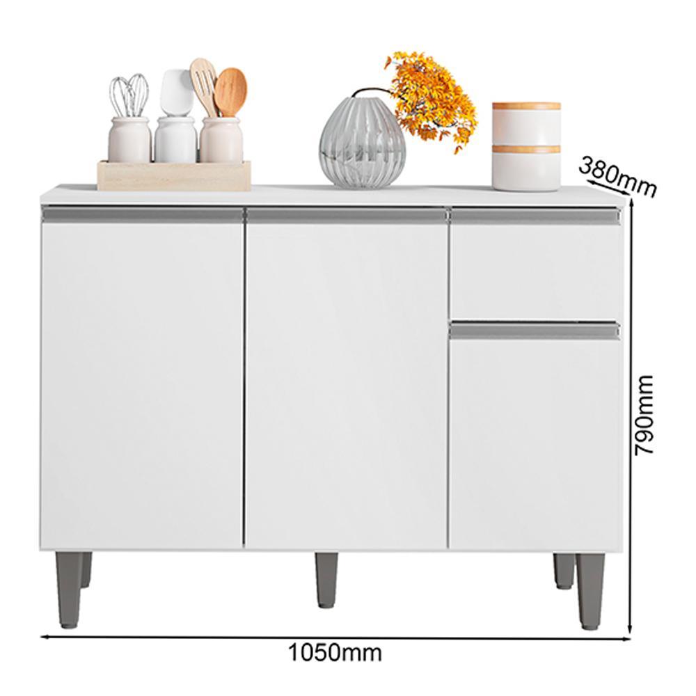 Balcão de Cozinha Vanessa 105cm Branco com Tampo MDP - AJL Móveis