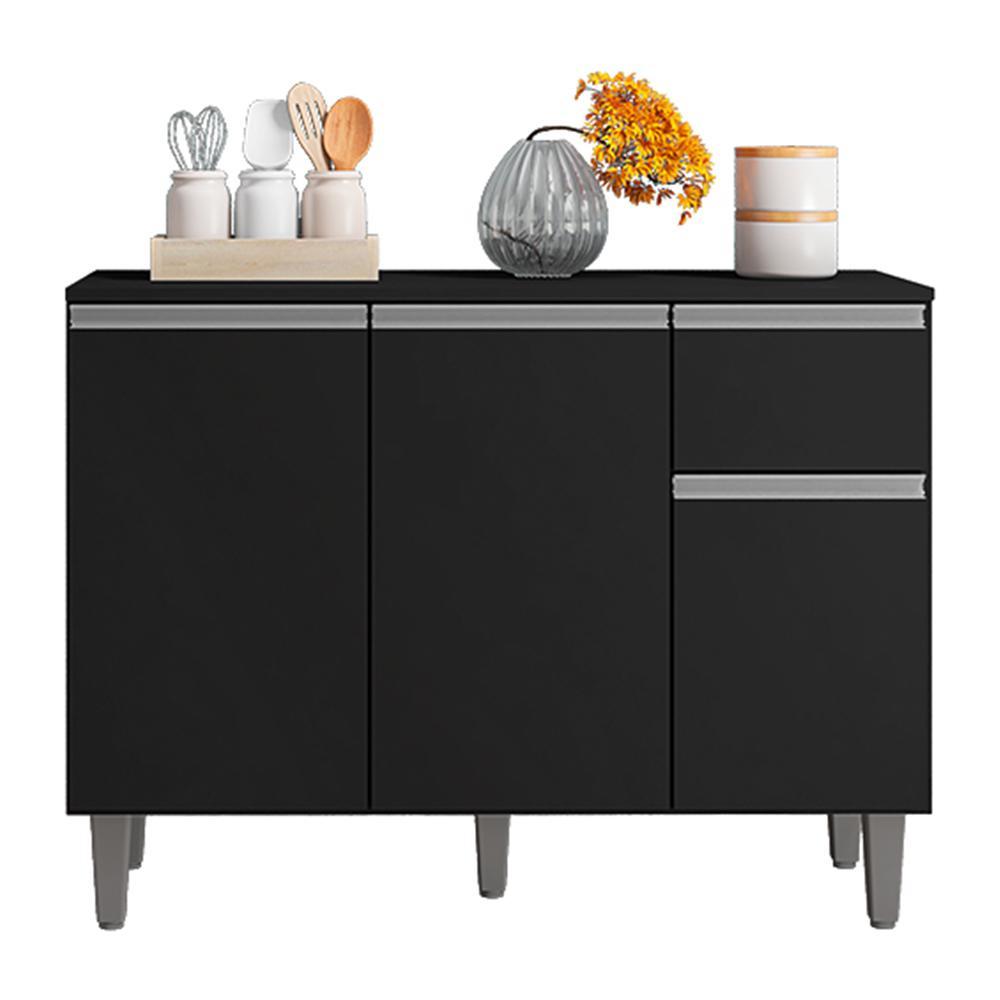 Balcão de Cozinha Vanessa 105cm Preto com Tampo MDP - AJL Móveis