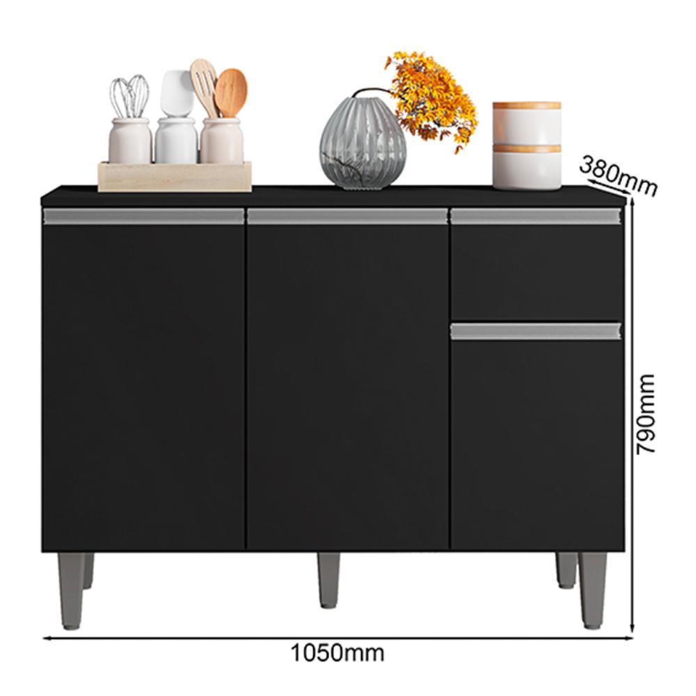 Balcão de Cozinha Vanessa 105cm Preto com Tampo MDP - AJL Móveis