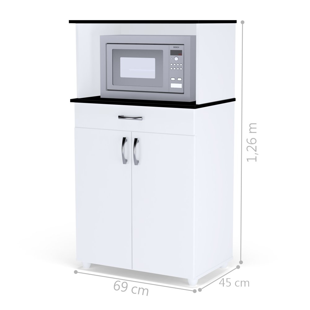 Bancada Micro-ondas Cassandra Branco Preto
