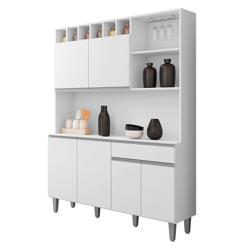 Cozinha Compacta Alice e Balcão Gabinete Com Pia Tatiane 120cm Branco - AJL Móveis