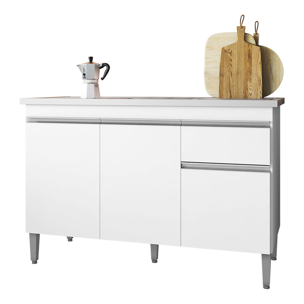 Cozinha Compacta Alice e Balcão Gabinete Com Pia Tatiane 120cm Branco - AJL Móveis